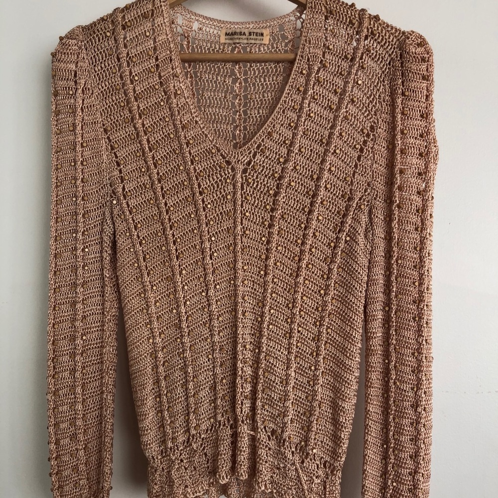 Vintage Marisa Stein 1970s Sweater Wooden Beads